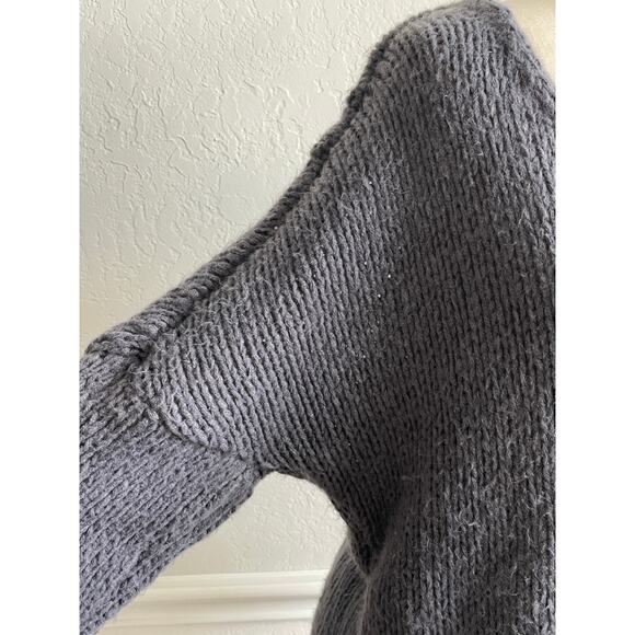 Chunky Drop Shoulder Sweater Charcoal Gray Boho Artisan Cozy Fall Pullover - Picture 6 of 7